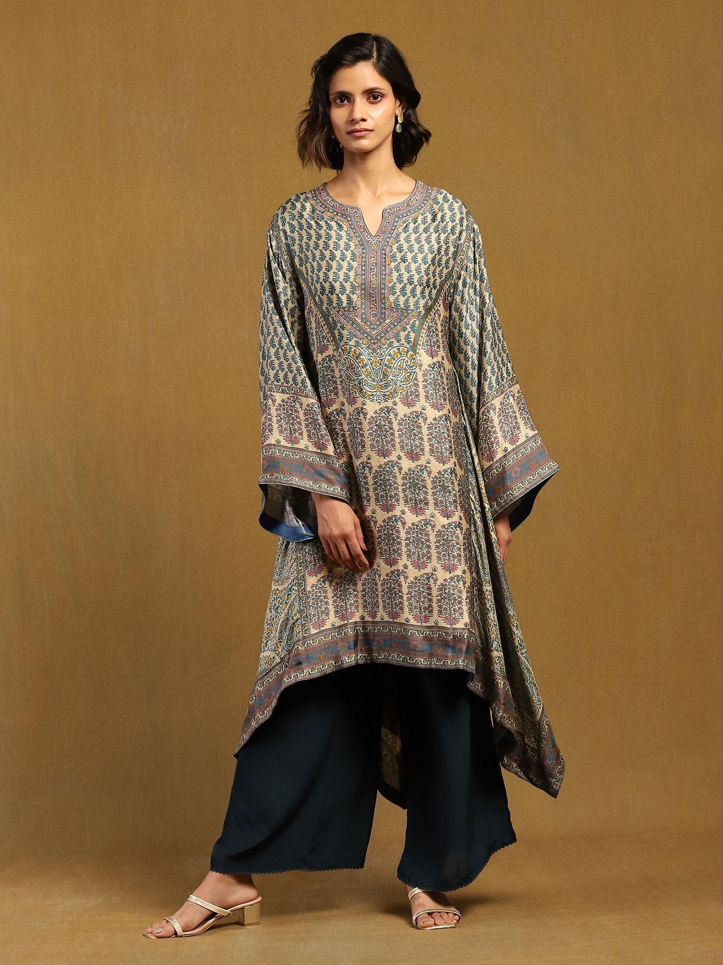 Beige and Designed Long Kurta