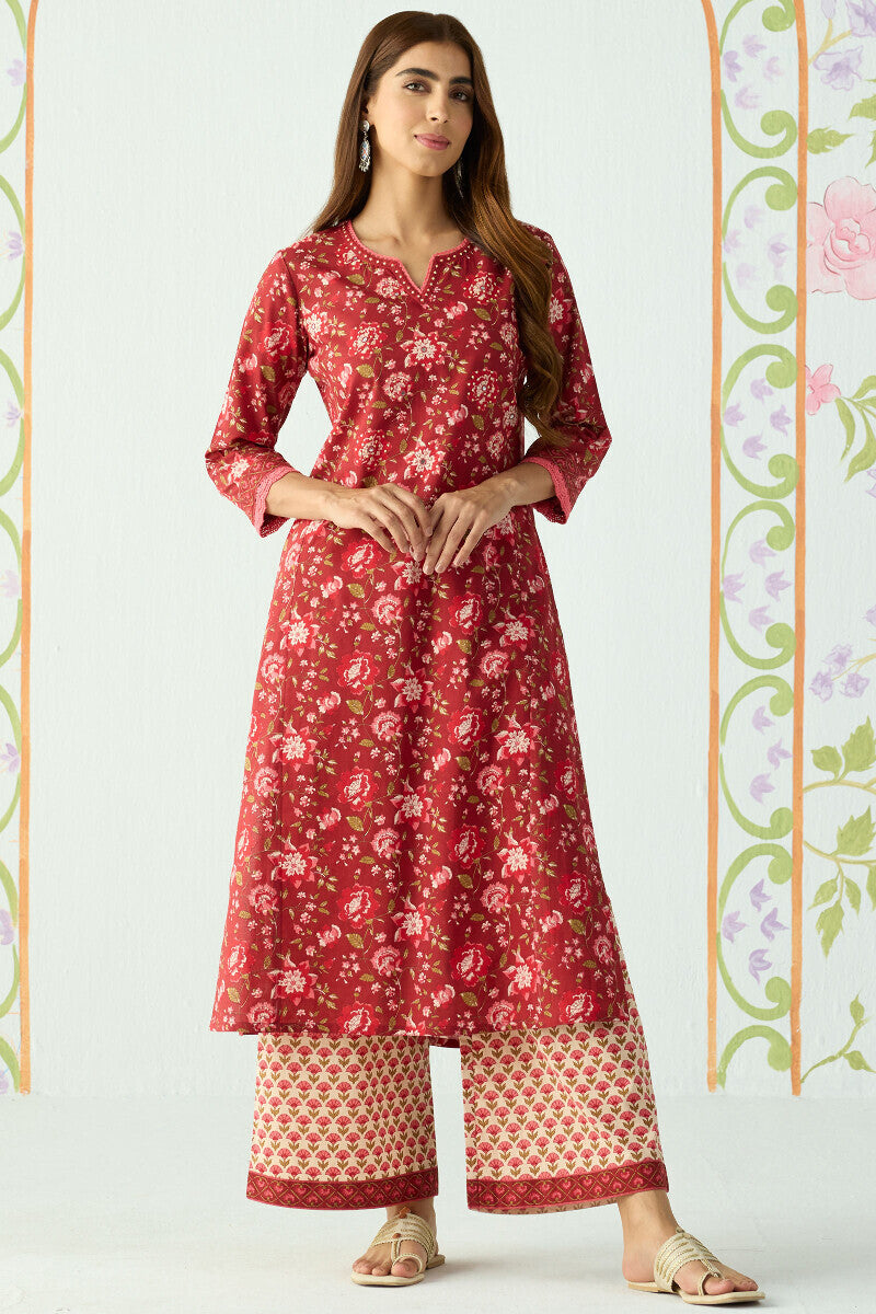 Rosé Garden Printed Kurta Palazzo Set
