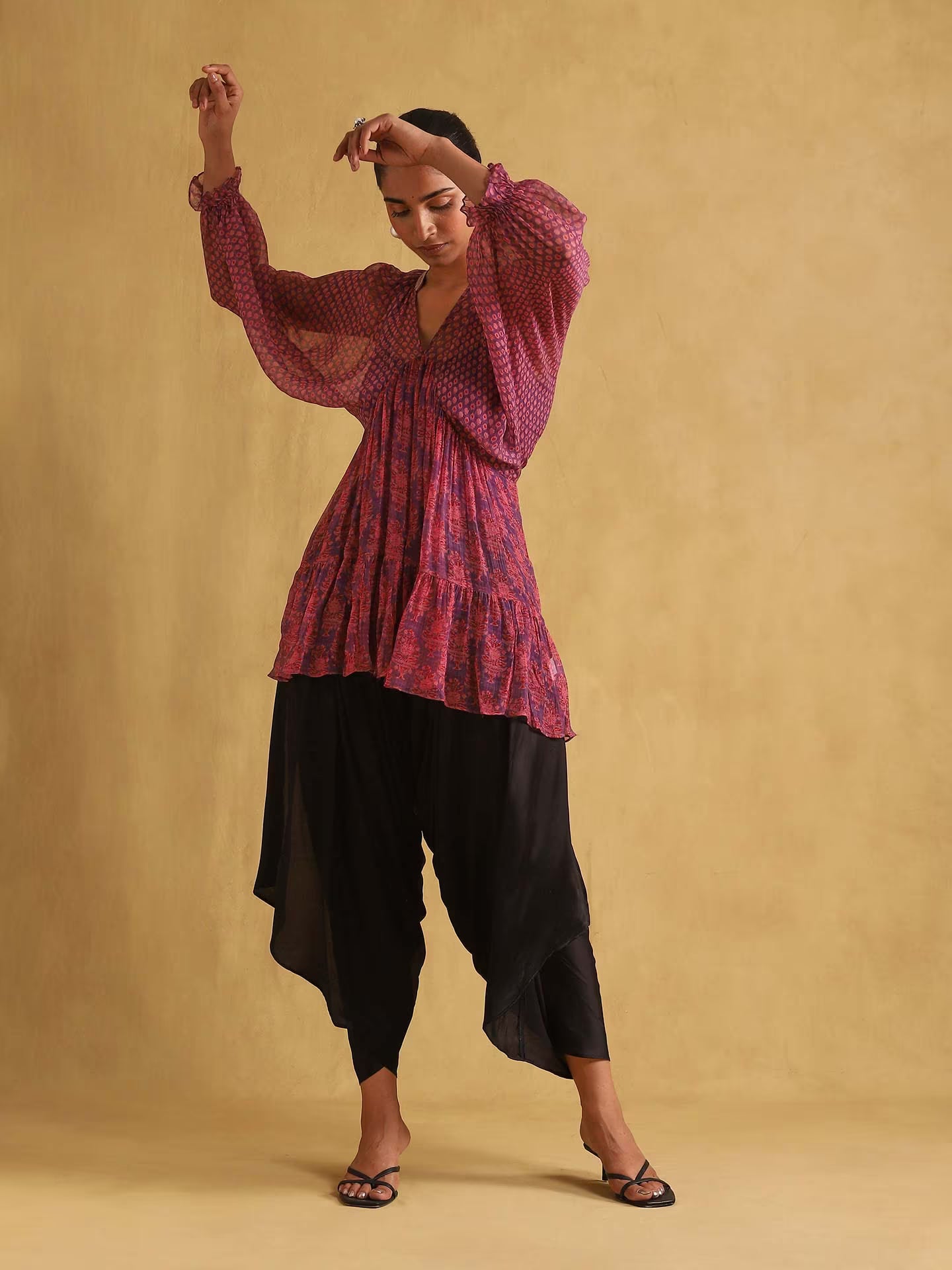 Purple Designed Long Sleeve Kurta 