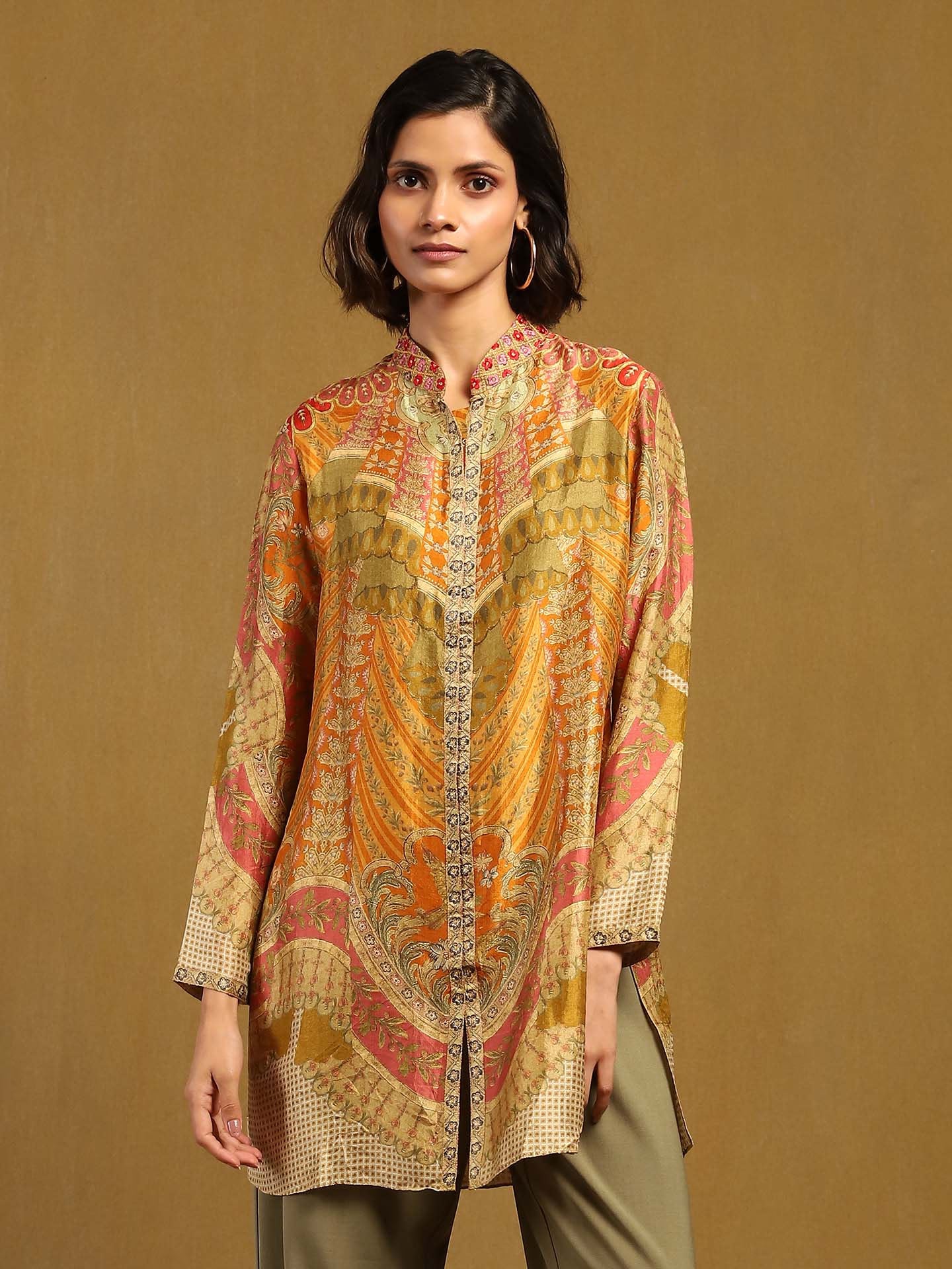 Orange and Multicolor Design Kurta