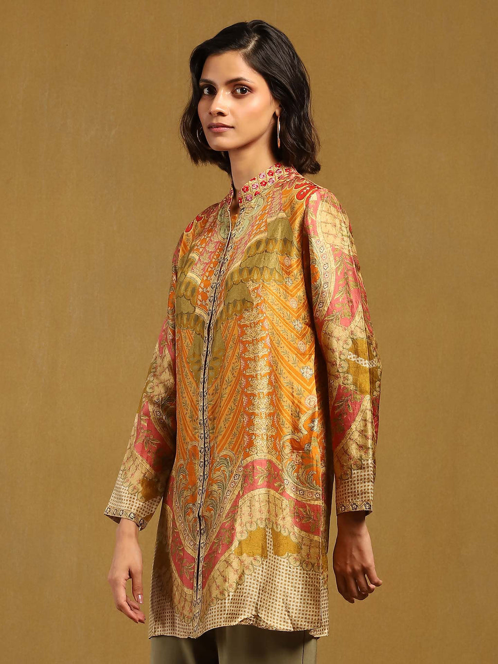 Orange and Multicolor Design Kurta