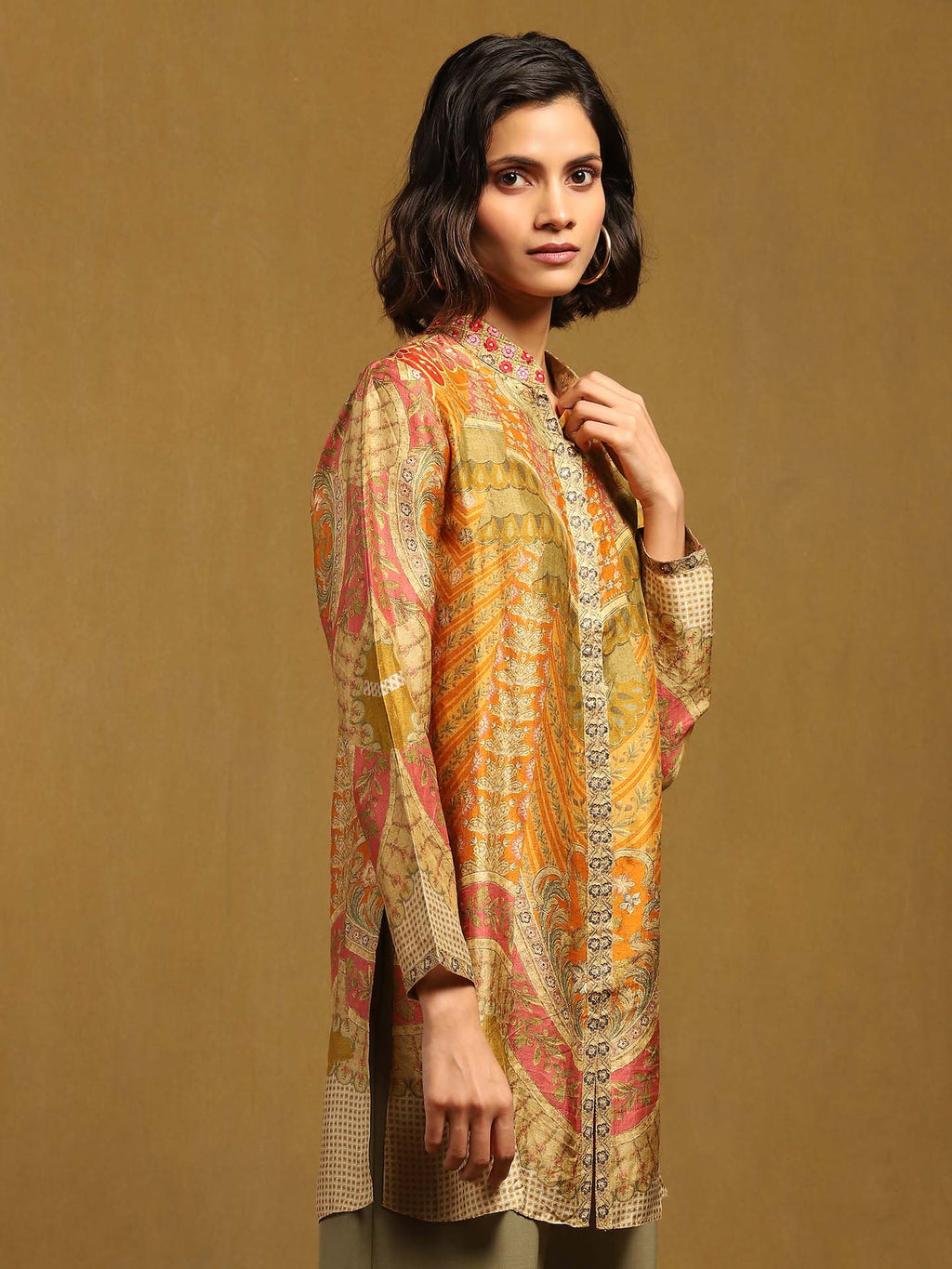 Orange and Multicolor Design Kurta