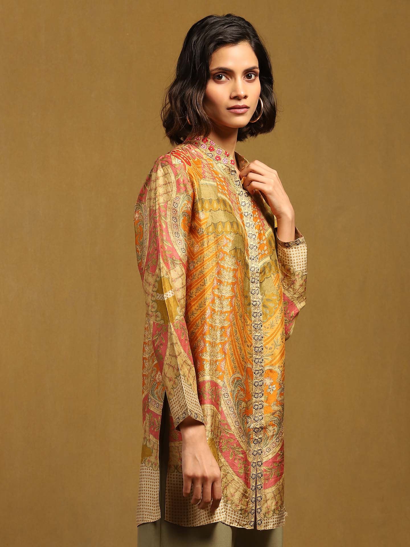 Orange and Multicolor Design Kurta