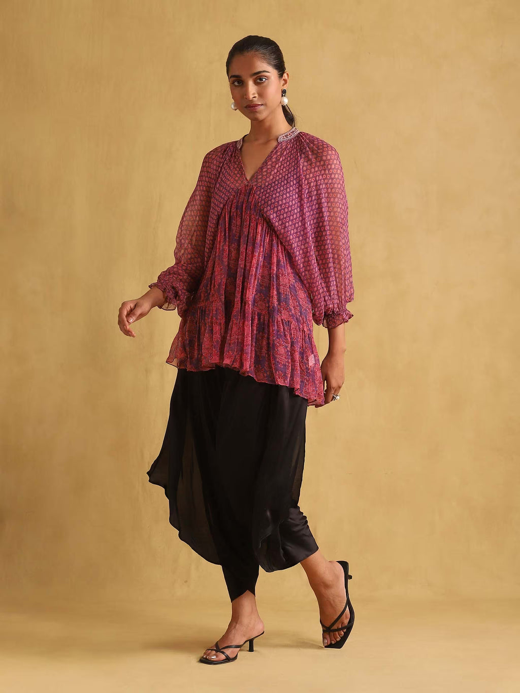 Purple Designed Long Sleeve Kurta 