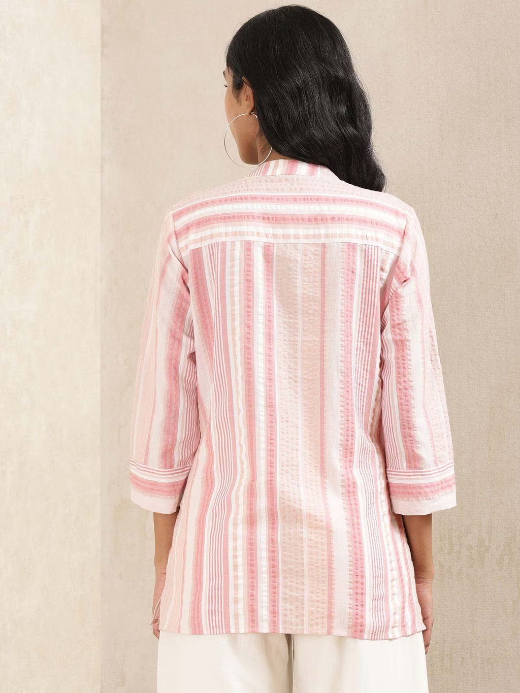 Pink Kurta Top with White straight stripes
