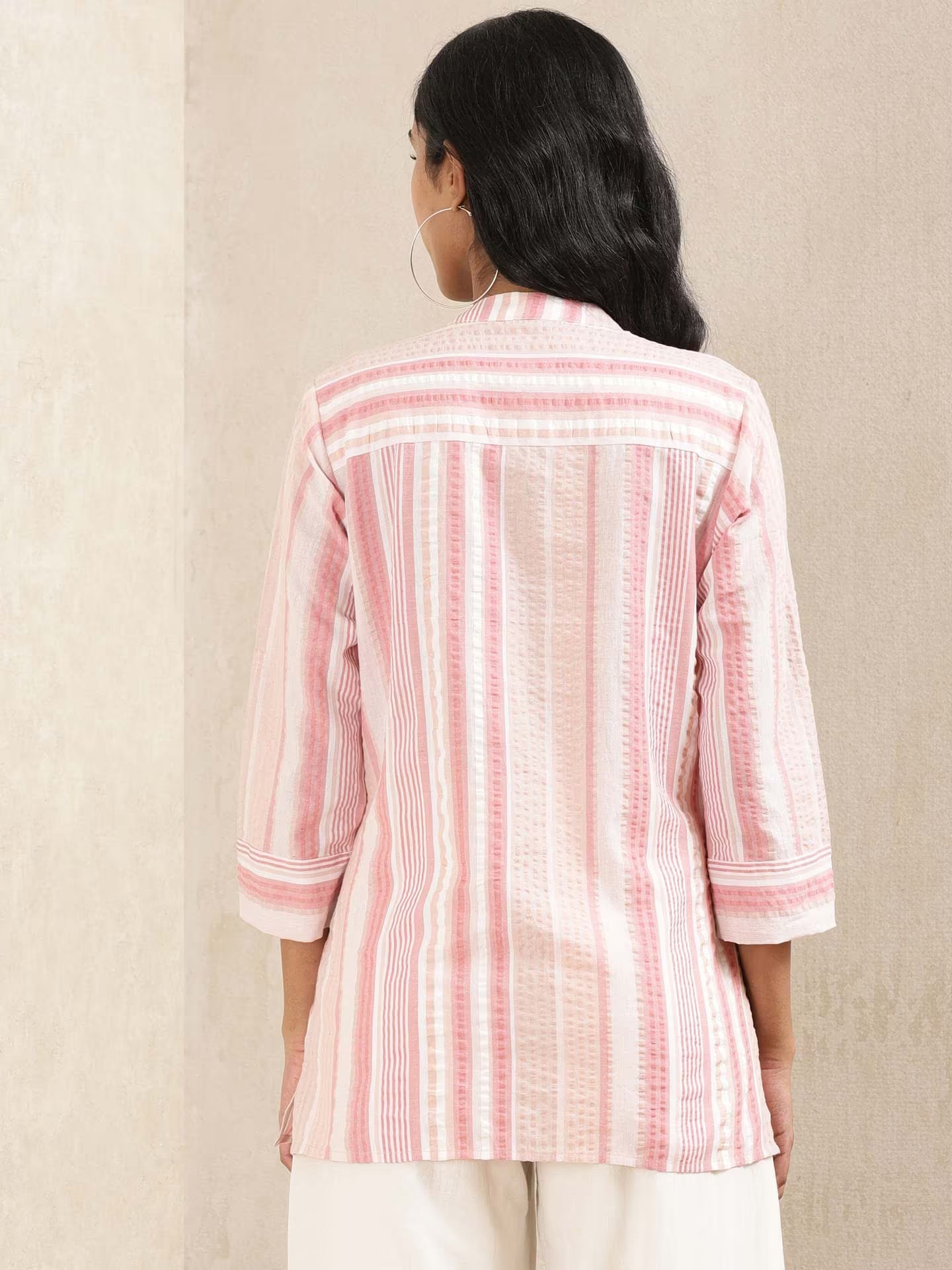 Pink Kurta Top with White straight stripes
