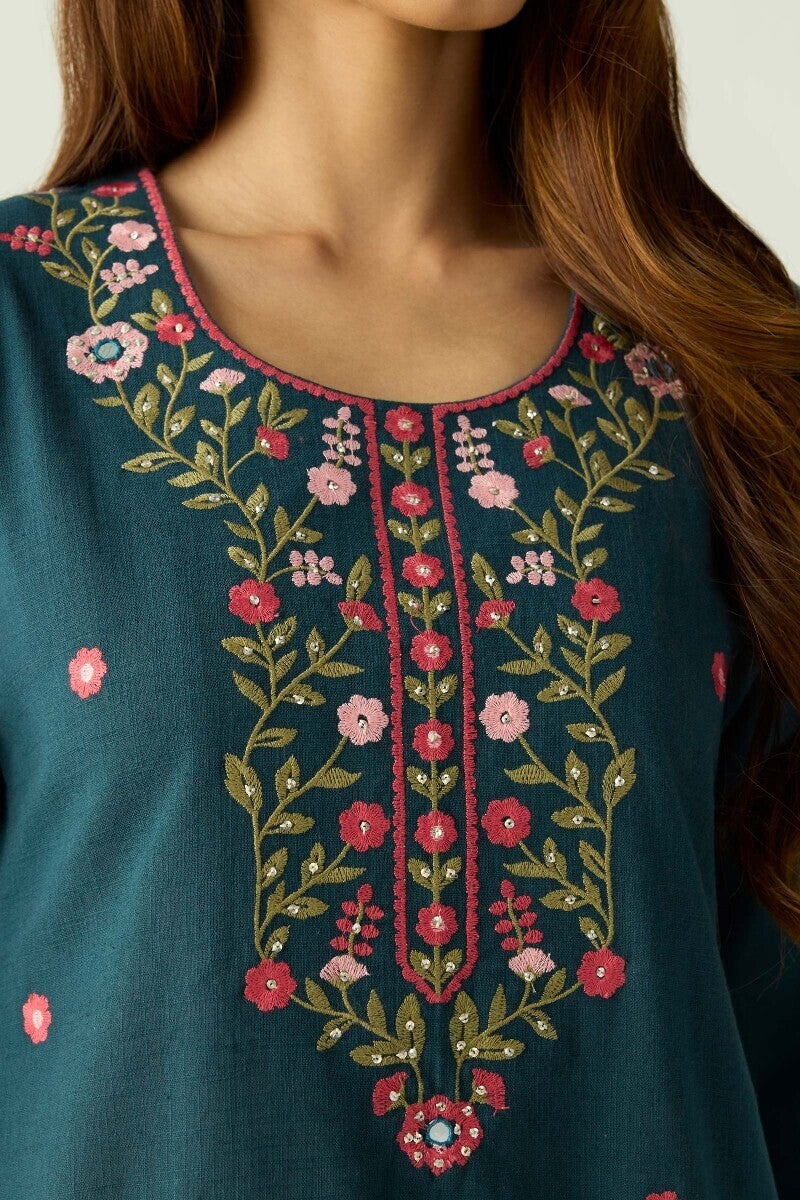 Teal Bloom Embroidered Kurta Set