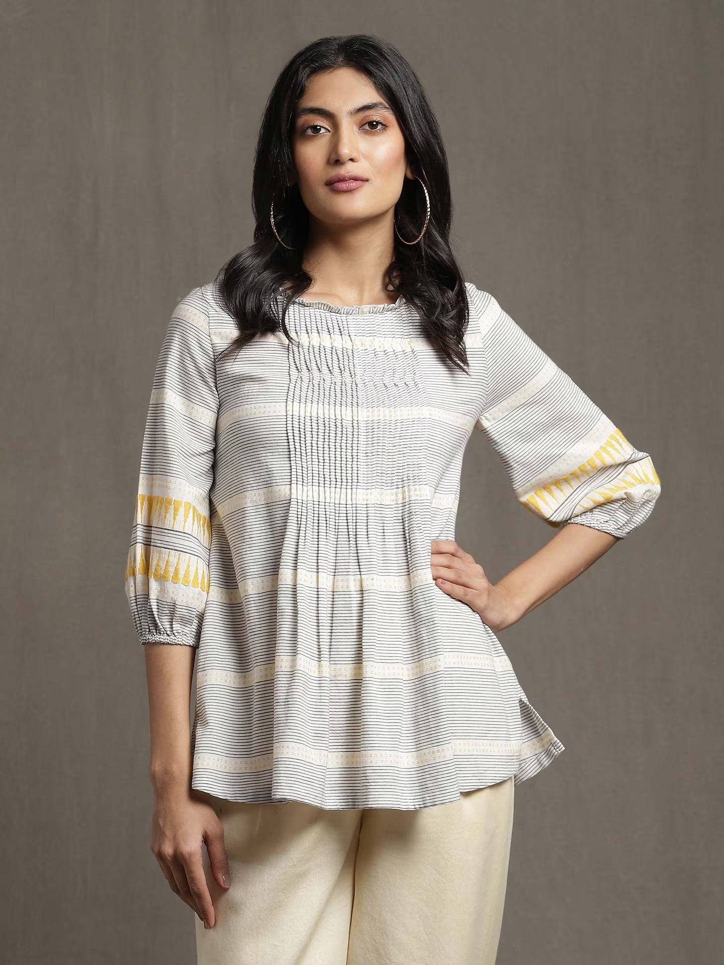 White Striped Patterned Kurta