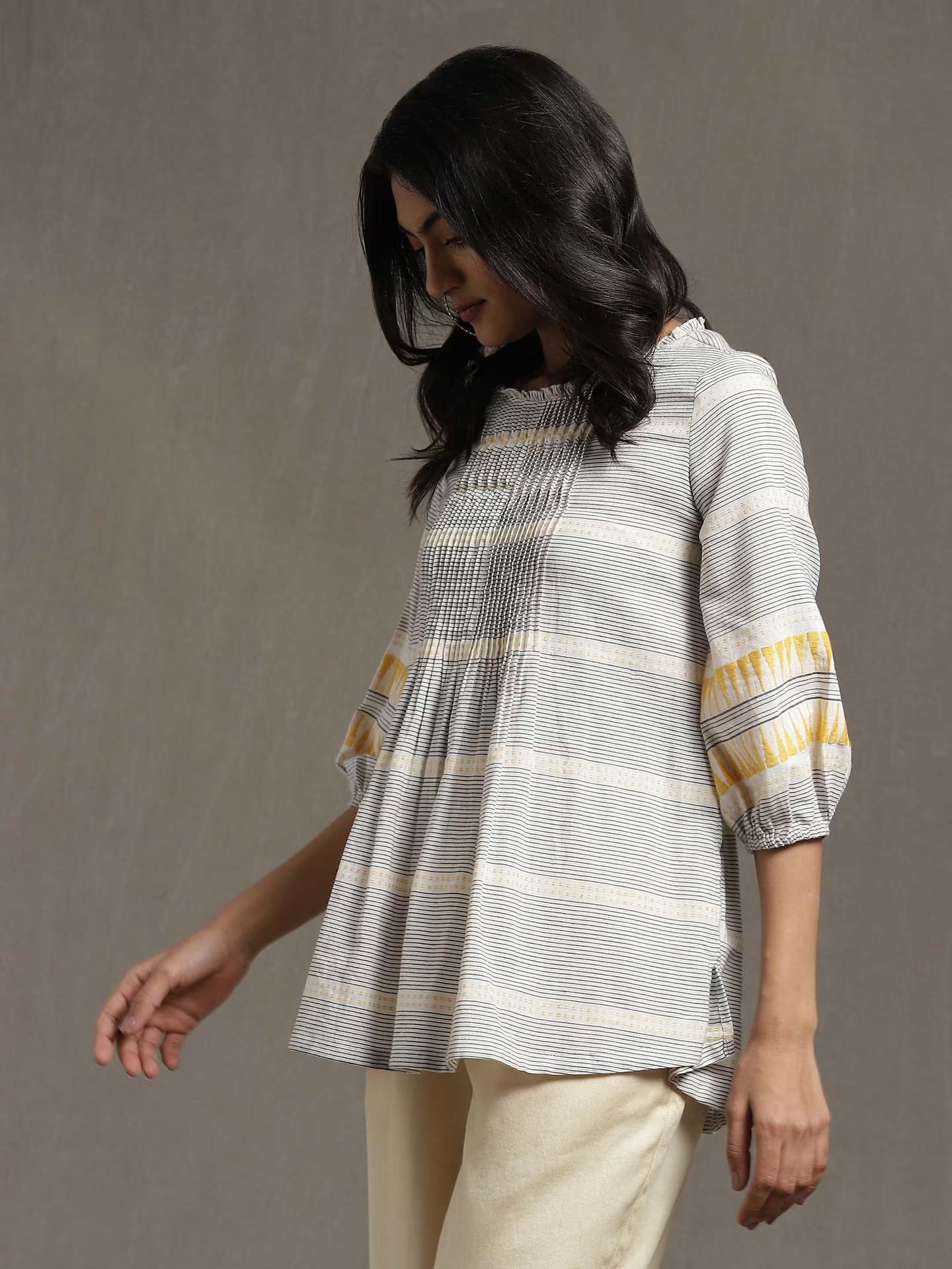 White Striped Patterned Kurta