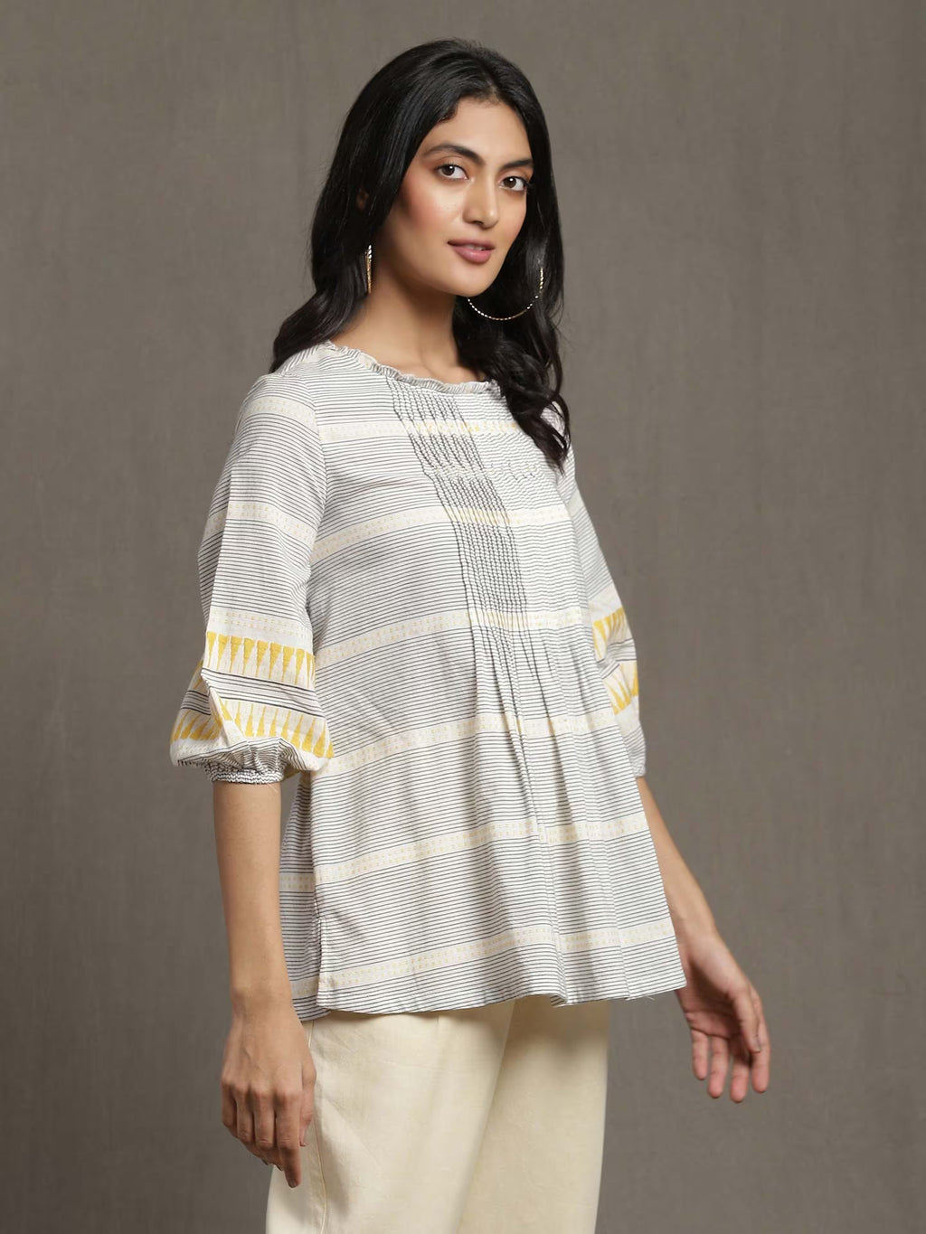White Striped Patterned Kurta