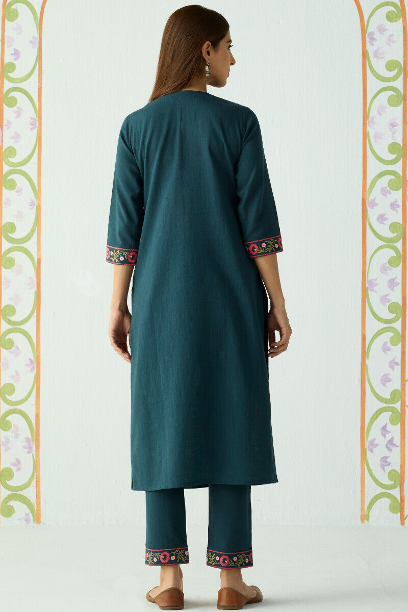 Teal Bloom Embroidered Kurta Set