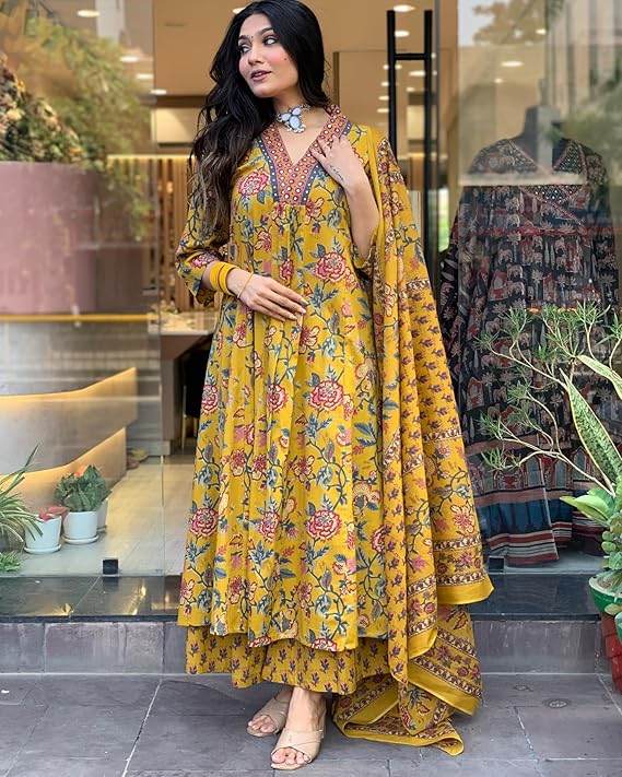 Marigold Reverie Floral Anarkali Set