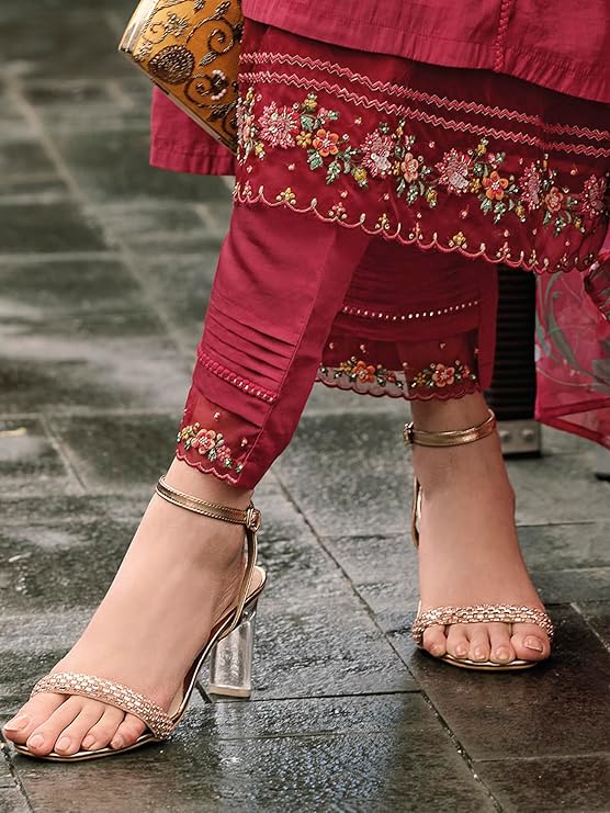 Crimson Bloom Hand-Embroidered Kurta Set